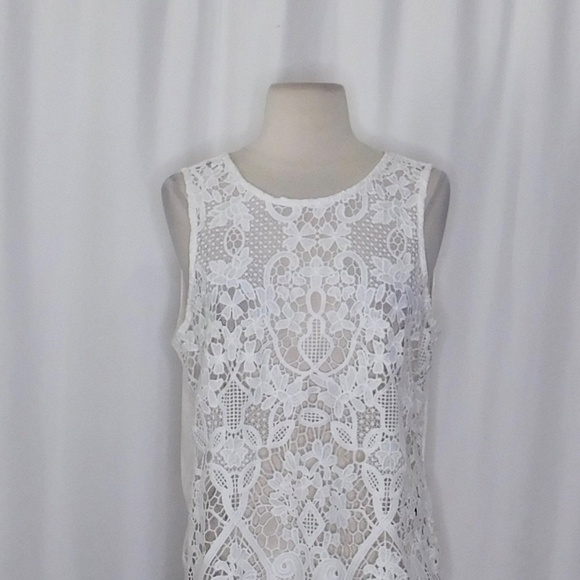 Anthropologie JAMES COVIELLO White Martigues Lace Shell Tank Top Linen Medium - Picture 4 of 14